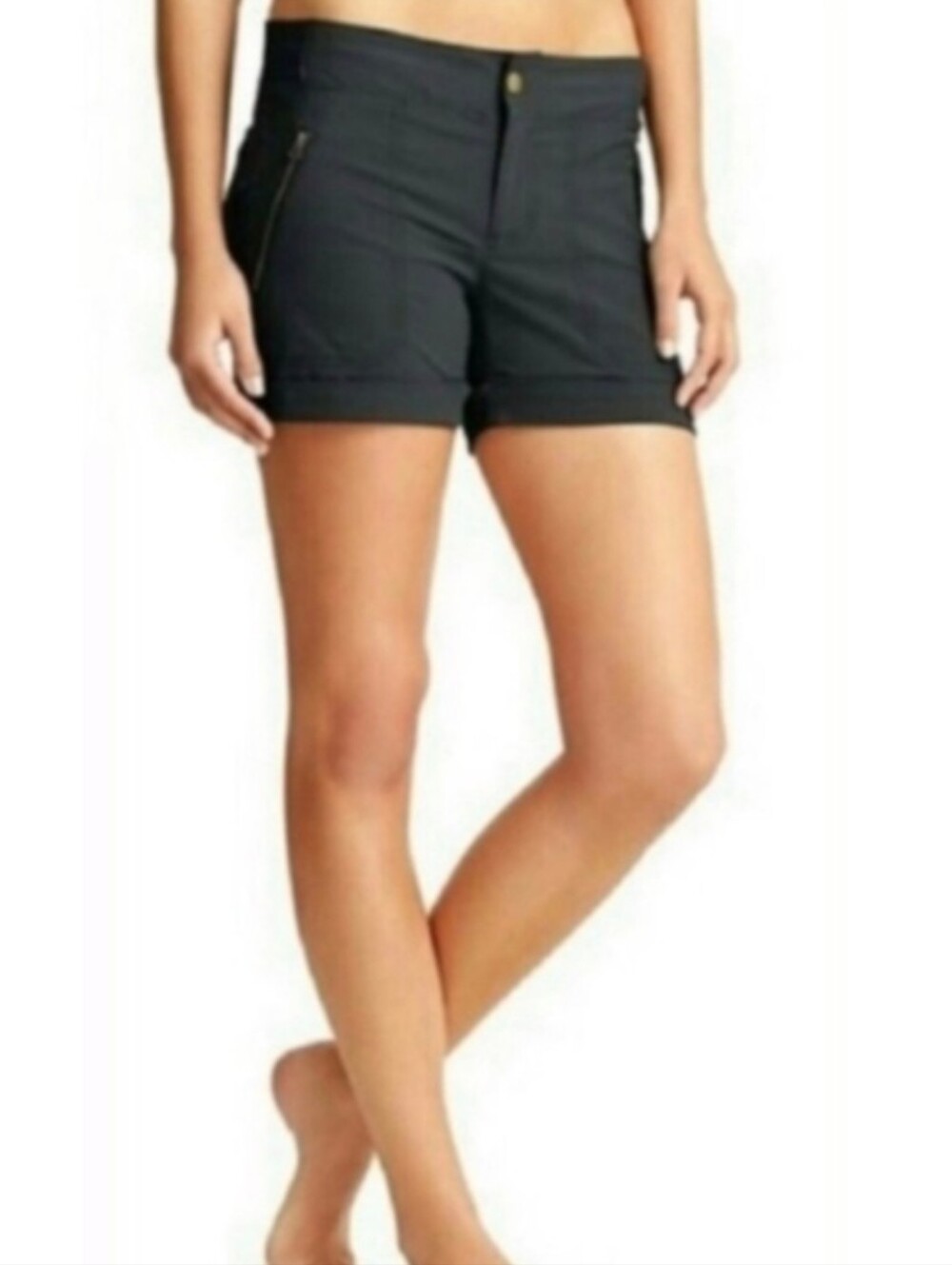 Athleta Trekkie Cuffed Black Hiking Shorts Zip Poxkets Size 8 - Picture 2 of 9